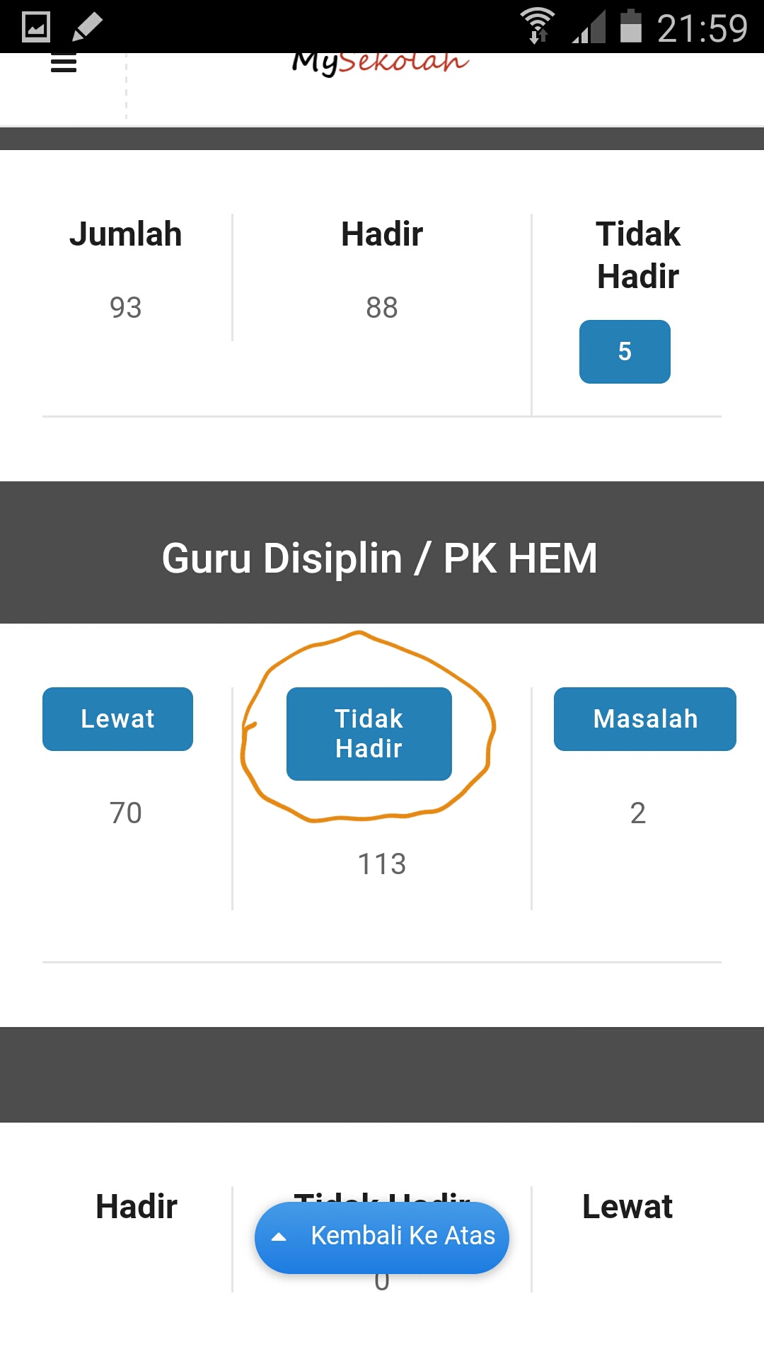 Melihat senarai murid tidak hadir di aplikasi telefon pintar