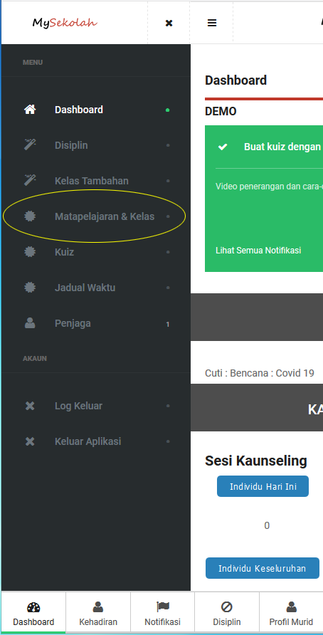 Tetapan matapelajaran dan kelas yang diajar